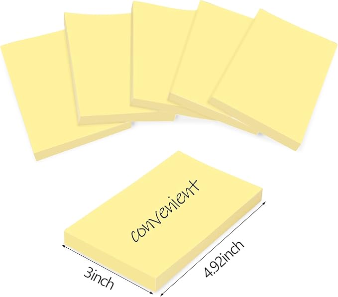 (12 Pads) Large Sticky Notes Yellow 3 x 5in,1200 pcs Self-Stick Notes,100 Sheets/Pad Bright Colors Post Pads,Super Adhesive Sticky Pads Recyclable for Office,Shool,Home,Notebook,Meeting,Clean Removal-DeskLoop Office