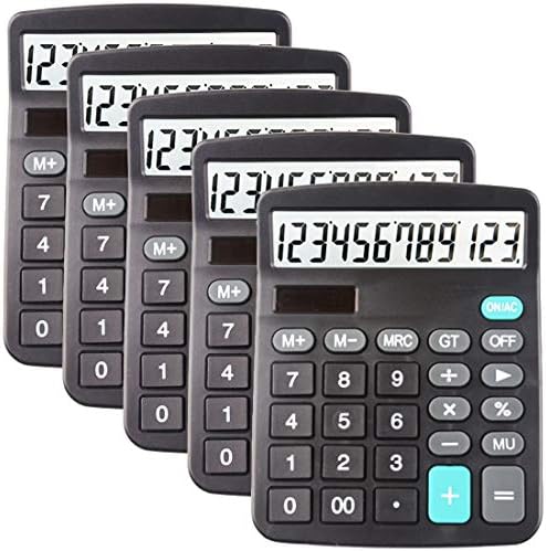 5 Pack Calculators Large Display for Desk, Solar Calculator, Basic 12 Digit Big Button Office Calculator(Black)(AA Battery Included)-DeskLoop Office