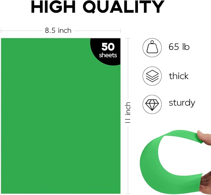 8.5 x 11 Green Card Stock, Goefun 50 Pack Green Cardstock, 65lb Printer Paper - Image 2