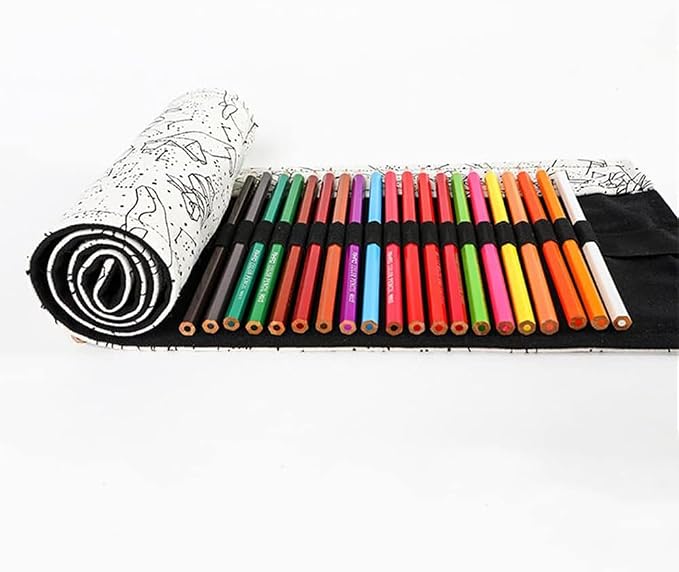 DIYOMR 12/24/36/72 Slots Pencil Wrap Pencil Rolls, Artist Colored Pencil Roll - Image 6