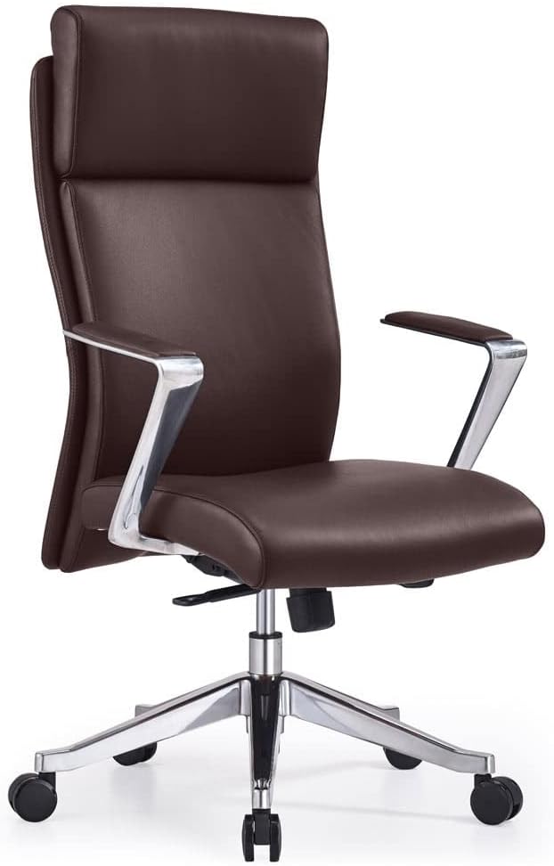 ZURI Draper Leather Executive Chair with Aluminum Frame- Dark Brown-DeskLoop Office
