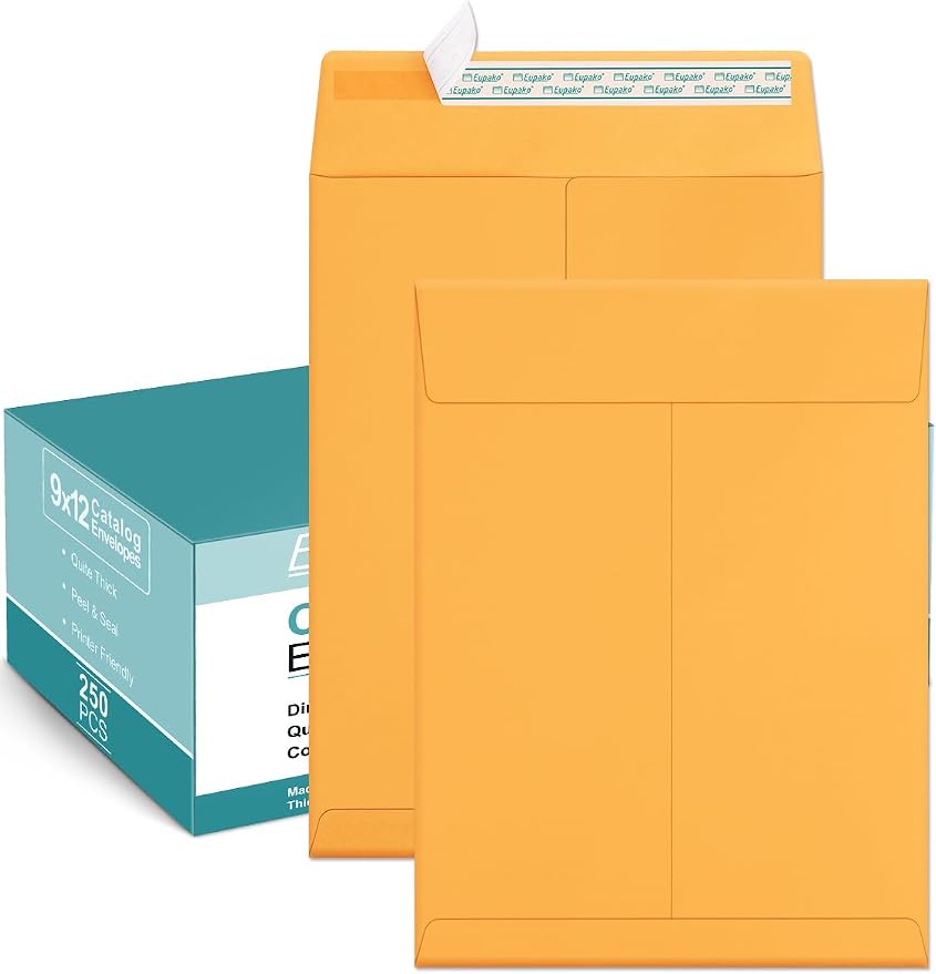 Eupako Catalog Mailing Envelopes 9x12 Brown Envelopes Self Seal 250 Pack by Eupako