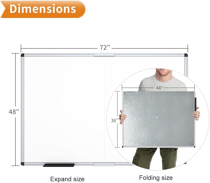 VIZ-PRO Magnetic Dry Erase Board, 72 X 48 Inches, Foldable Wall-Mounted - Image 2
