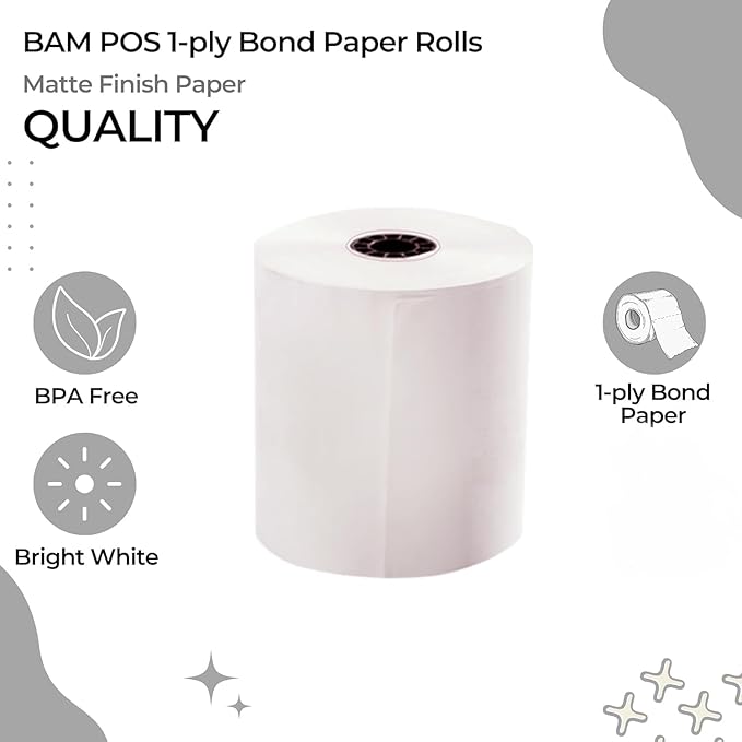 1Ply Bond Receipt Paper Rolls 3 x 150 White Paper for Kitchen Impact Printers TMU200 SRP275 Star SP700 Suitable For Printing Kitchen Tickets and Order receipts 24 Rolls Per Case-DeskLoop Office