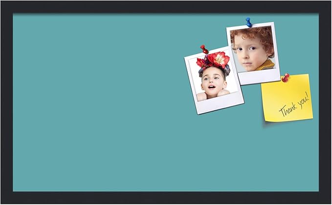 PinPix 24x14 Inch Cork Bulletin Board. This Decorative Framed Pin Board Comes with Aqua Pastel Design and a Satin Black Frame. Ideal for Home Office Decor or Message Board (PinPix-1806)-DeskLoop Office