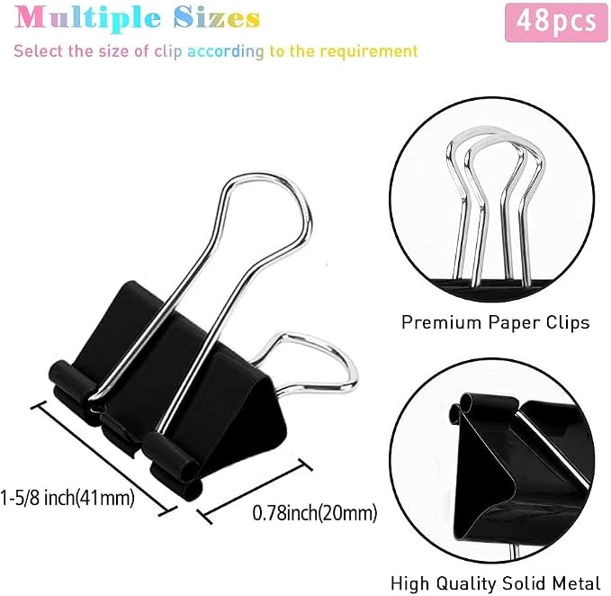 Large Binder Clips, 48 Pack, 1.6 Inch, Standard 41mm, Capacity 0.66 Inch - Image 2