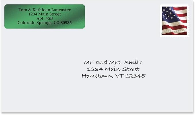 Colorful Images Green Metallic Foil Rolled Return Address Mailing Labels with Dispenser, Customize with Name & Shipping Address, 500 Self Adhesive, Easy Peel Sticker Label Roll, 3/4" x 2 1/2"