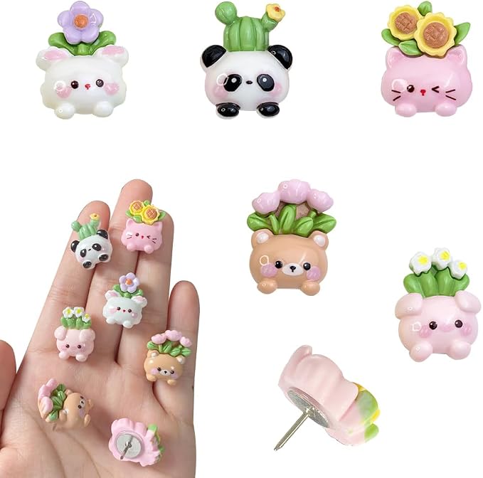 50 Pcs Animal Push Pins Cute Mini Decorative Pins Succulent Plants Colorful by YYMSEN