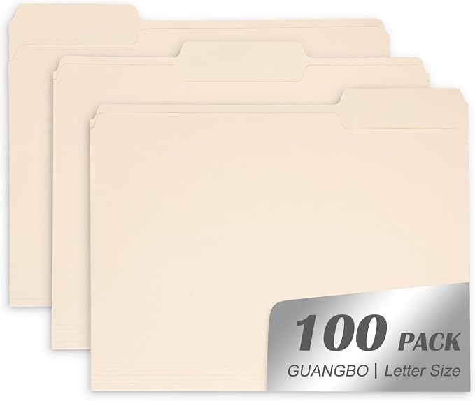 Manila File Folder, 1/3-Cut Tab, Letter Size, Manila Folders by GUANGBO