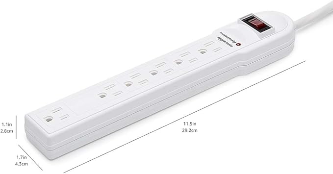 Amazon Basics Surge Protector Power Strip, 6-Outlet, 790 Joules, LED Indicator, 6ft Extension Cord, White-DeskLoop Office
