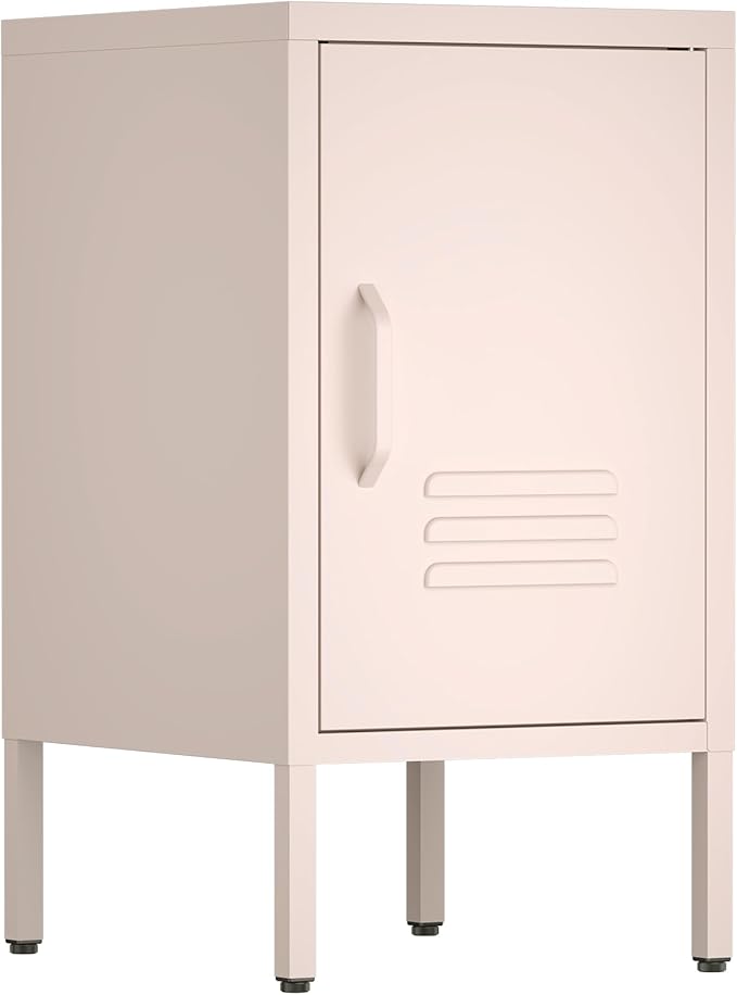 Metal Cabinet,Locker Nightstand with Shelf,Metal Storage Locker,Steel Bedside Storage Cabinets for Living Room Bedroom,Pink-DeskLoop Office