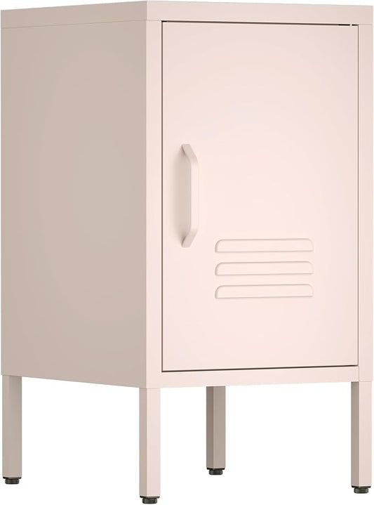 Metal Cabinet,Locker Nightstand with Shelf,Metal Storage Locker,Steel Bedside Storage Cabinets for Living Room Bedroom,Pink-DeskLoop Office