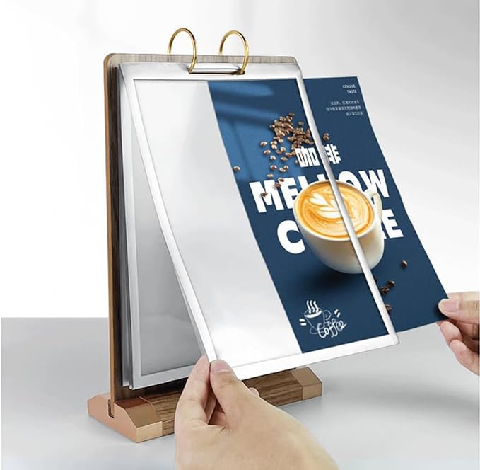 Walnut Wood Sign Holder Vertical Table Card Flip Display 6 Pages-12 Sides - Image 3