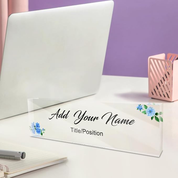 Acrylic Desk Name Plate Personalized Clear Blocks Custom Text Picture Logo - Image 2
