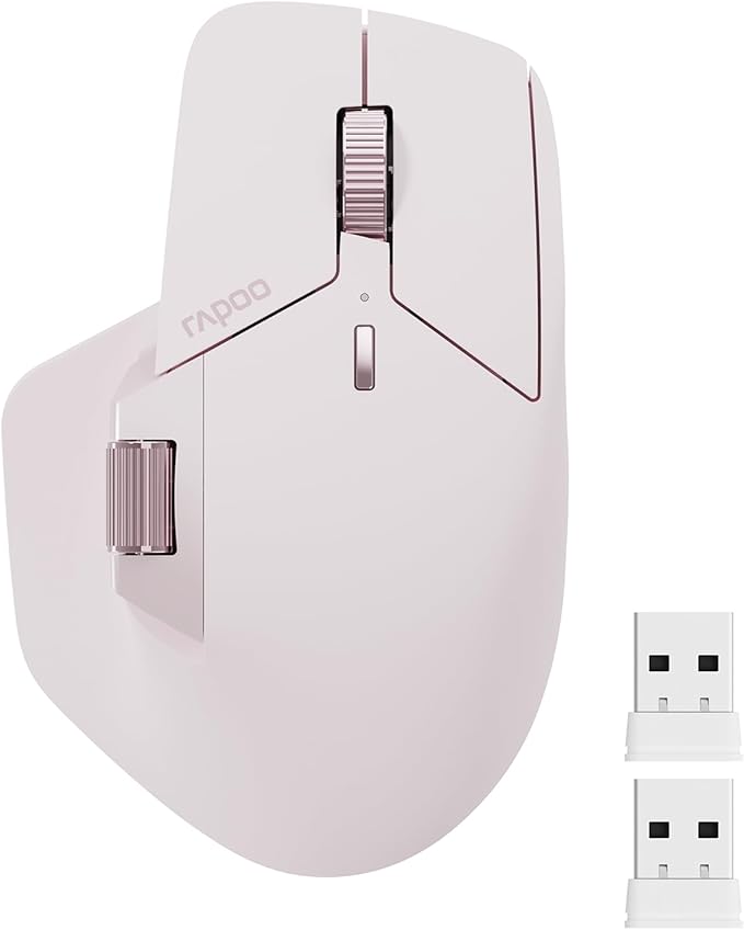 Rapoo MT760 Multi-Device Wireless Mouse, Bluetooth 5.0 and 2.4GHz Multi-Mode Connection, Up to 4 Devices, 11 Programmable Buttons, 4K DPI, Ergonomic Design, 90 Days Battery Life, PC, Pink-DeskLoop Office