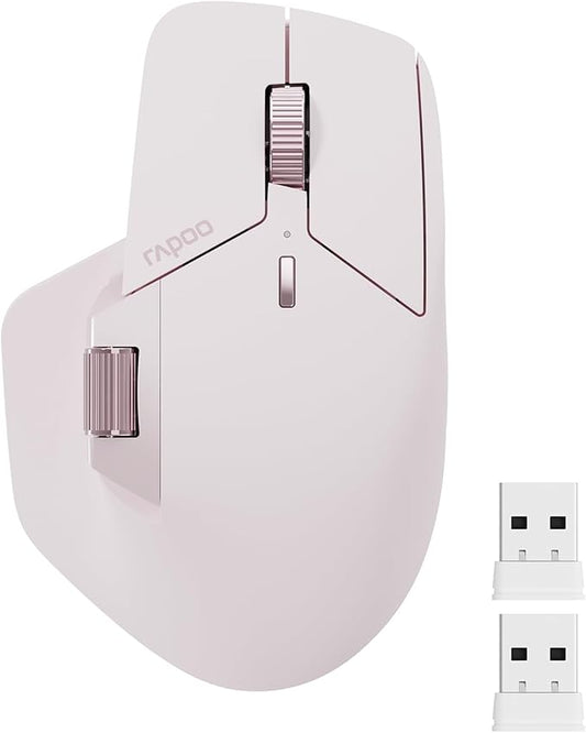 Rapoo MT760 Multi-Device Wireless Mouse, Bluetooth 5.0 and 2.4GHz Multi-Mode Connection, Up to 4 Devices, 11 Programmable Buttons, 4K DPI, Ergonomic Design, 90 Days Battery Life, PC, Pink-DeskLoop Office