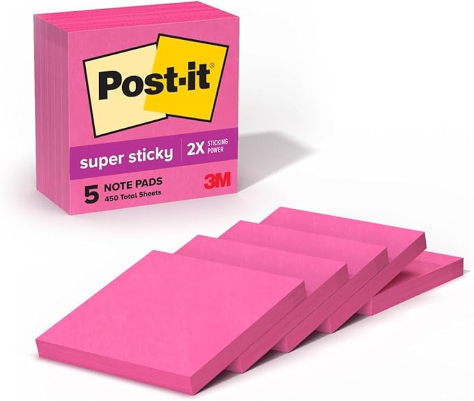 Post-it Super Sticky Notes, 3 x 3 in, 5 Pads, 90 Sheets/Pad | School Supplies by Unknown