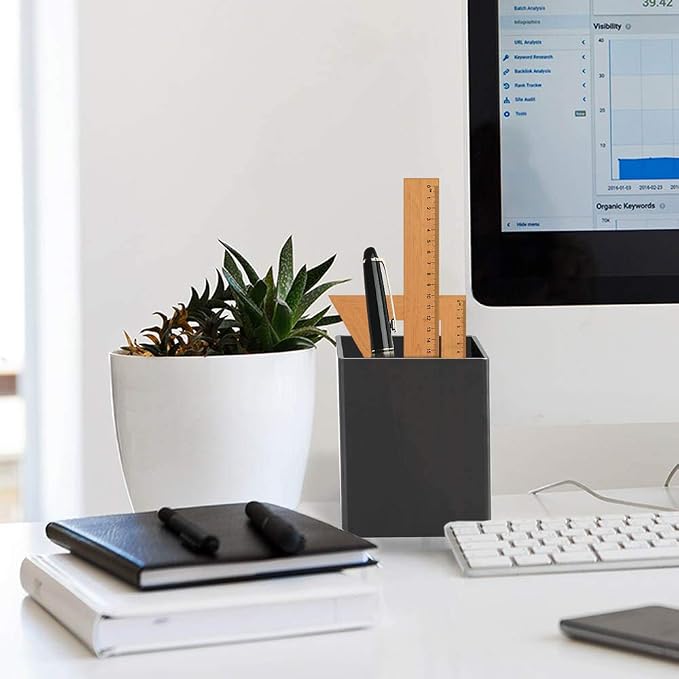 NIUBEE Black Acrylic Pen Holder 4 Pack, Desktop Pencil Cup Stationery Organizer - Image 4