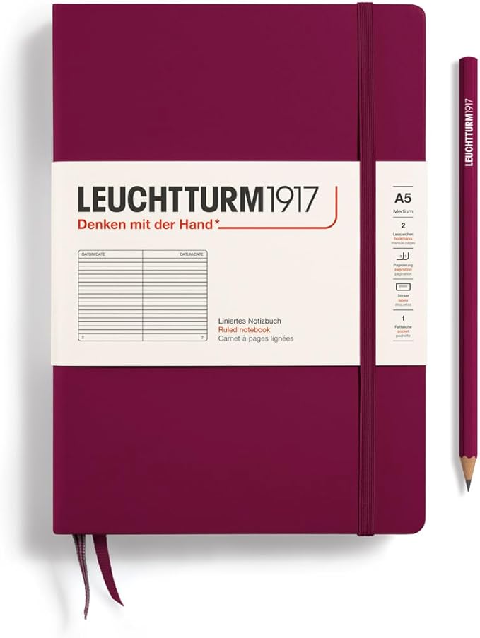 LEUCHTTURM1917 - Notebook Hardcover Medium A5-251 Numbered Pages for Writing and Journaling (Port Red, Ruled)-DeskLoop Office