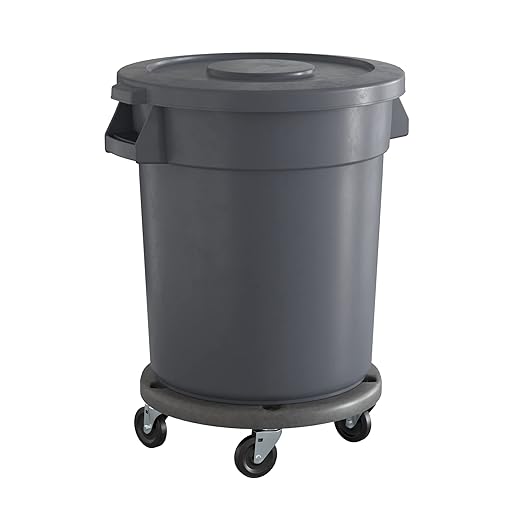 20 Gallon Gray Round Commercial Trash Can with Lid and Dolly-DeskLoop Office