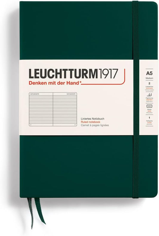 LEUCHTTURM1917 - Notebook Hardcover Medium A5-251 Numbered Pages for Writing and Journaling (Forest Green, Ruled)-DeskLoop Office