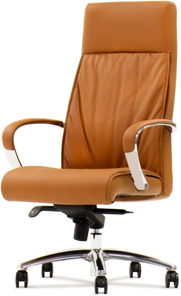 ZURI Forbes Genuine Leather Aluminum Base High Back Executive Chair - Tan-DeskLoop Office