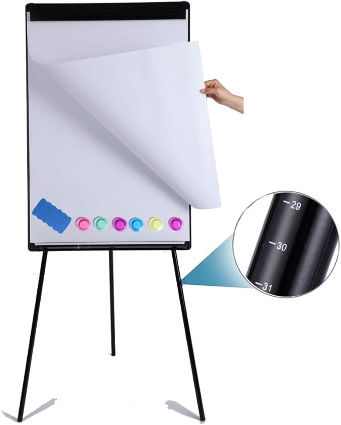 Dry Erase Easel 36" x 24", Height Adjustable Magnetic White Easel Board with Tripod Stand, Office Presentation Board with 25 Sheets Flipchart Pad, Magnets & Eraser, Black-DeskLoop Office