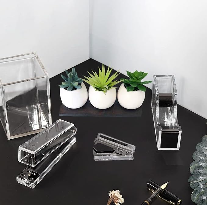 Acrylic Black Tape Dispenser and Desktop Stapler, Includes Staple Remover - Image 7