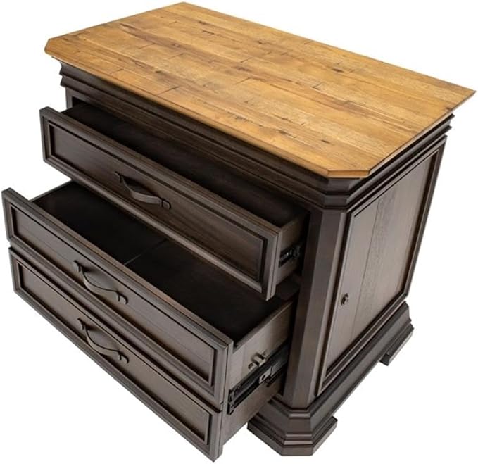 BOWERY HILL Executive Lateral File with Solid Wood Plank Top in Brown-DeskLoop Office