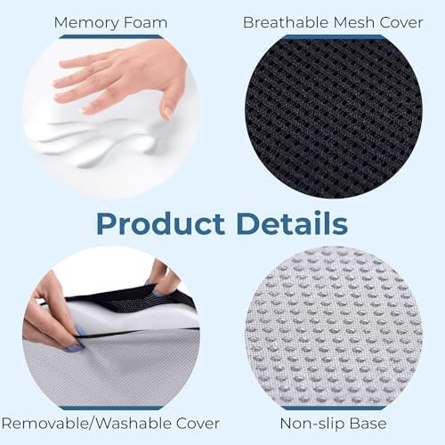 5 STARS UNITED Seat Cushion for Tailbone Pain Relief – Memory Foam Lifting Pillow for Coccyx, Hemorrhoid, Sciatica & Post-Surgery Recovery – Wheelchair, Car, Desk, Gaming & Office Chairs, Arctic Black-DeskLoop Office