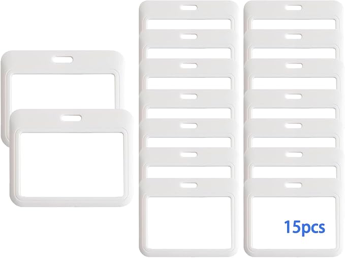 15 Pack Sliding ID Badge Holder Horizontal Hard Plastic Card Case Protector by DALMALIN