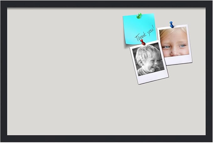 PinPix 28x18 Inch Cork Bulletin Board. This Decorative Framed Pin Board Comes with Light Stone Design and a Satin Black Frame. Ideal for Home Office Decor or Message Board (PinPix-1809)-DeskLoop Office