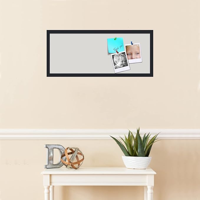 PinPix 30x12 Inch Cork Bulletin Board. This Decorative Framed Pin Board Comes with Light Stone Design and a Satin Black Frame. Ideal for Home Office Decor or Message Board (PinPix-1809)-DeskLoop Office
