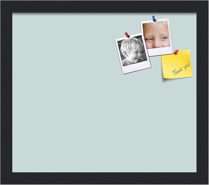 PinPix 15x13 Inch Cork Bulletin Board. This Decorative Framed Pin Board Comes with Soft Blue Design and a Satin Black Frame. Ideal for Home Office Decor or Message Board (PinPix-1814)-DeskLoop Office