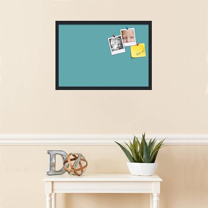 PinPix 26x18 Inch Cork Bulletin Board. This Decorative Framed Pin Board Comes with Aqua Pastel Design and a Satin Black Frame. Ideal for Home Office Decor or Message Board (PinPix-1806)-DeskLoop Office