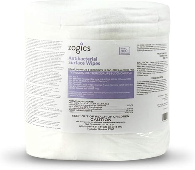Zogics Antibacterial Wipes, EPA Registered Surface and Gym Equipment Disinfecting Wipes (800 Wipes) + Reusable Wipe Bucket Dispenser-DeskLoop Office