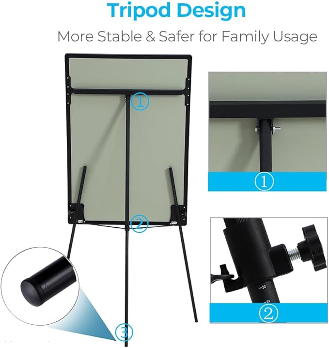 Dry Erase Easel 36" x 24", Height Adjustable Magnetic White Easel Board with Tripod Stand, Office Presentation Board with 25 Sheets Flipchart Pad, Magnets & Eraser, Black-DeskLoop Office