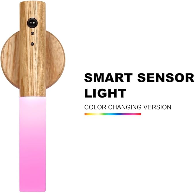 LANDGOO Motion Sensor Night Light RGB & Touch Control | USB-C Rechargeable Ash Wood Wall Sconce | Bathroom/Bedroom Light for Hallway, Stairs, Nursery, Closet, Vanity, Party-DeskLoop Office