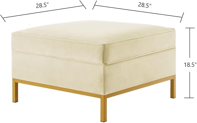 24KF Large Velvet Ottoman - Padded Cushion Foot Rest for Living Room - Cream-DeskLoop Office