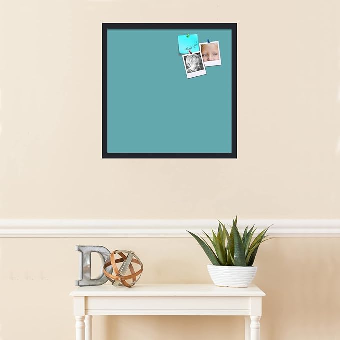 PinPix 22x22 Inch Cork Bulletin Board. This Decorative Framed Pin Board Comes with Aqua Pastel Design and a Satin Black Frame. Ideal for Home Office Decor or Message Board (PinPix-1806)-DeskLoop Office