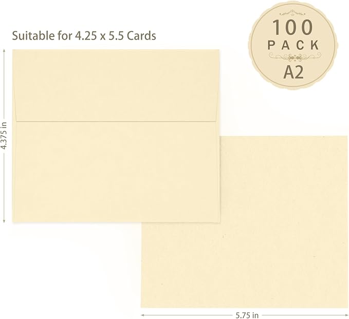 100 Pack A2 Ivory Envelopes, Goefun 4.375 x 5.75 Printable Invitation Envelopes - Image 2