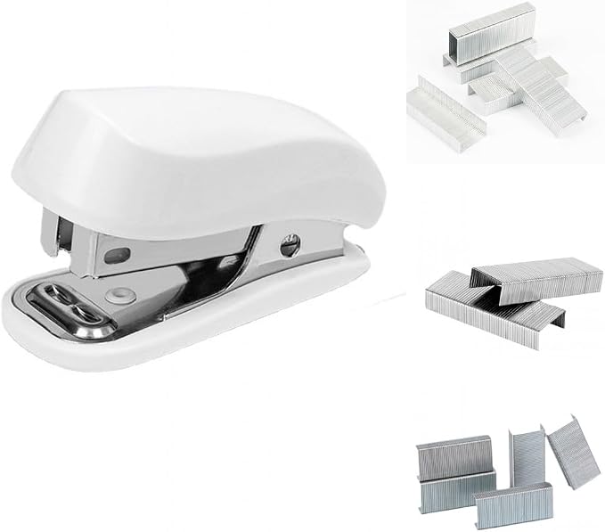 White Color Mini Stapler with Staples, Small Cute Stapler by Knamoda