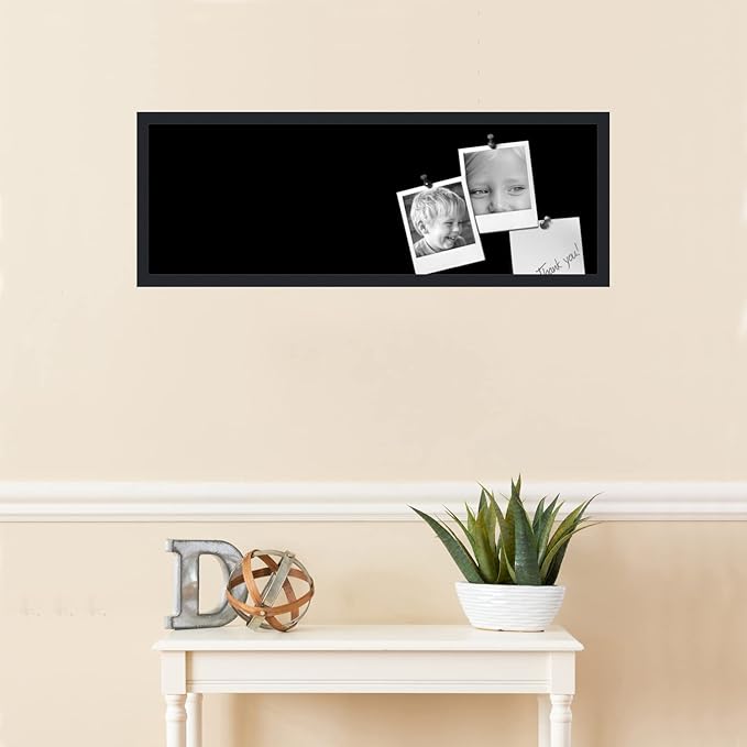 PinPix 36x12 Inch Cork Bulletin Board. This Decorative Framed Pin Board Comes with Solid Black Design and a Satin Black Frame. Ideal for Home Office Decor or Message Board (PinPix-622)-DeskLoop Office