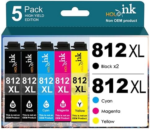 HOINKLO 812xl Ink Cartridge Combo Pack Remanufactured Replacement for 812XL Ink Cartridges with WF-7840 WF-7820 WF-7310 EC-C7000 Printer (2 Black, Cyan, Yellow, Magenta)-DeskLoop Office
