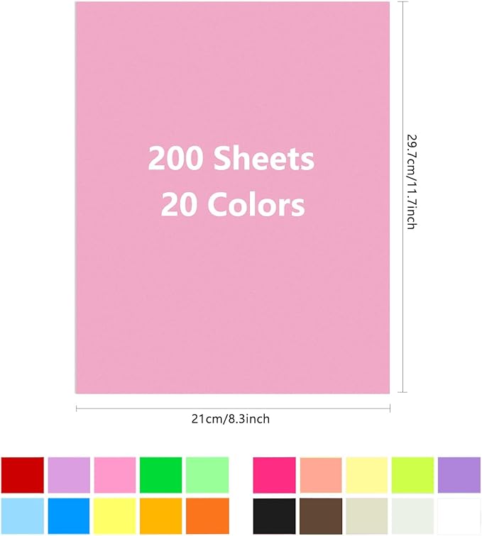 Colored Lightweight Construction Paper - A4 Origami Paper 200 Sheets Colored Paper, 20 Colors Colored Printer Paper Copy Paper, 8.3" X 11.7" Multipurpose Colored 70GSM for DIY Kids Art Craft-DeskLoop Office