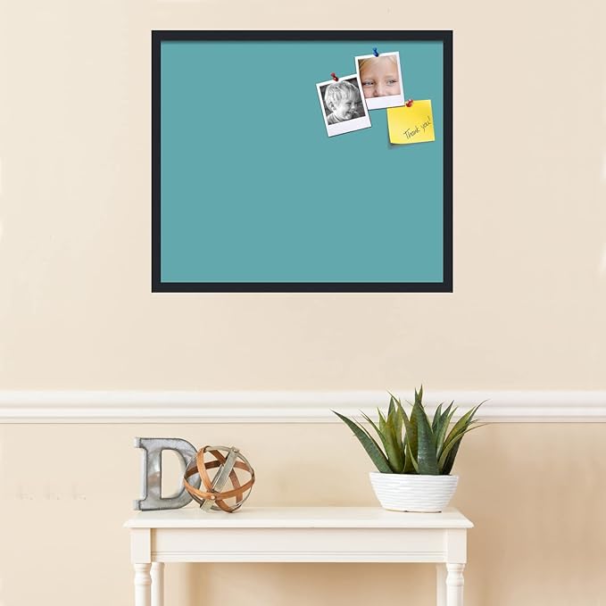 PinPix 28x24 Inch Cork Bulletin Board. This Decorative Framed Pin Board Comes with Aqua Pastel Design and a Satin Black Frame. Ideal for Home Office Decor or Message Board (PinPix-1806)-DeskLoop Office
