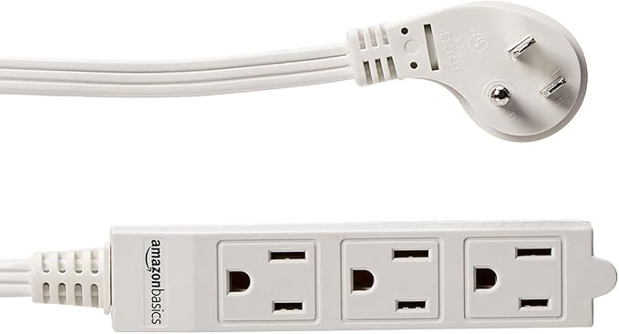 Amazon Basics 3-Prong Indoor Rectangle Extension Cord Power Strip, Flat Plug, Grounded 13 Amps, 1625 Watts, 125 VAC, 2-Pack, 3 ft, White-DeskLoop Office