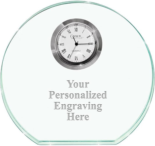 Crown Awards Personalized Jade Horizon Crystal Clock – Premium Jade Crystal by CrownAwards