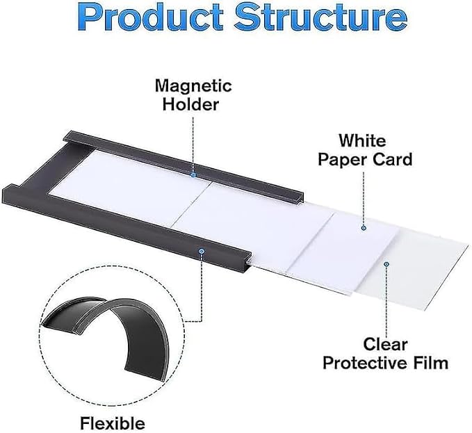 LLPT Magnetic Label Holder 5" x 3" 50 Packs C Channel 300g White Paper Cards - Image 7