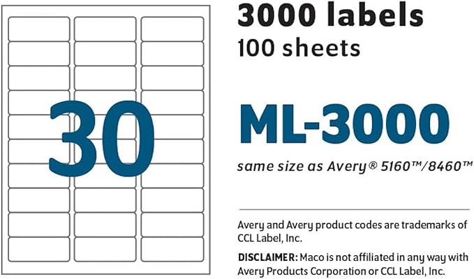 MACO ML3000 White Laser/Inkjet Shipping & Address Labels, 1 x 2 5/8 - Image 6